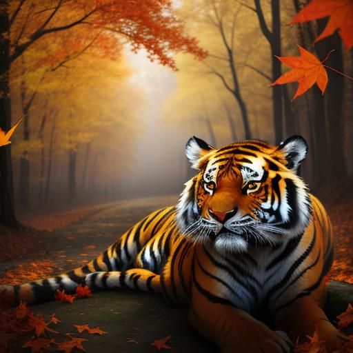 Autumnal Tiger: A Mosaic of Fall Foliage