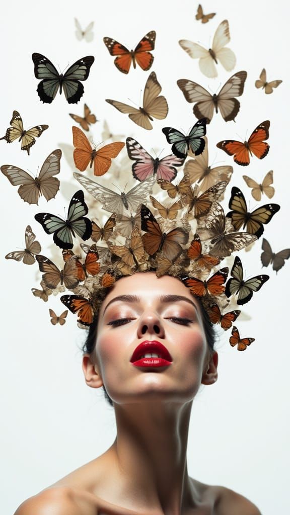 Surreal Butterfly Portrait in Avant-Garde Style