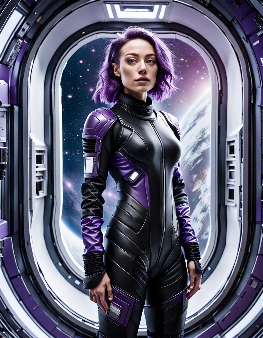 Lovely Spacegirl Portrait in Futuristic Station