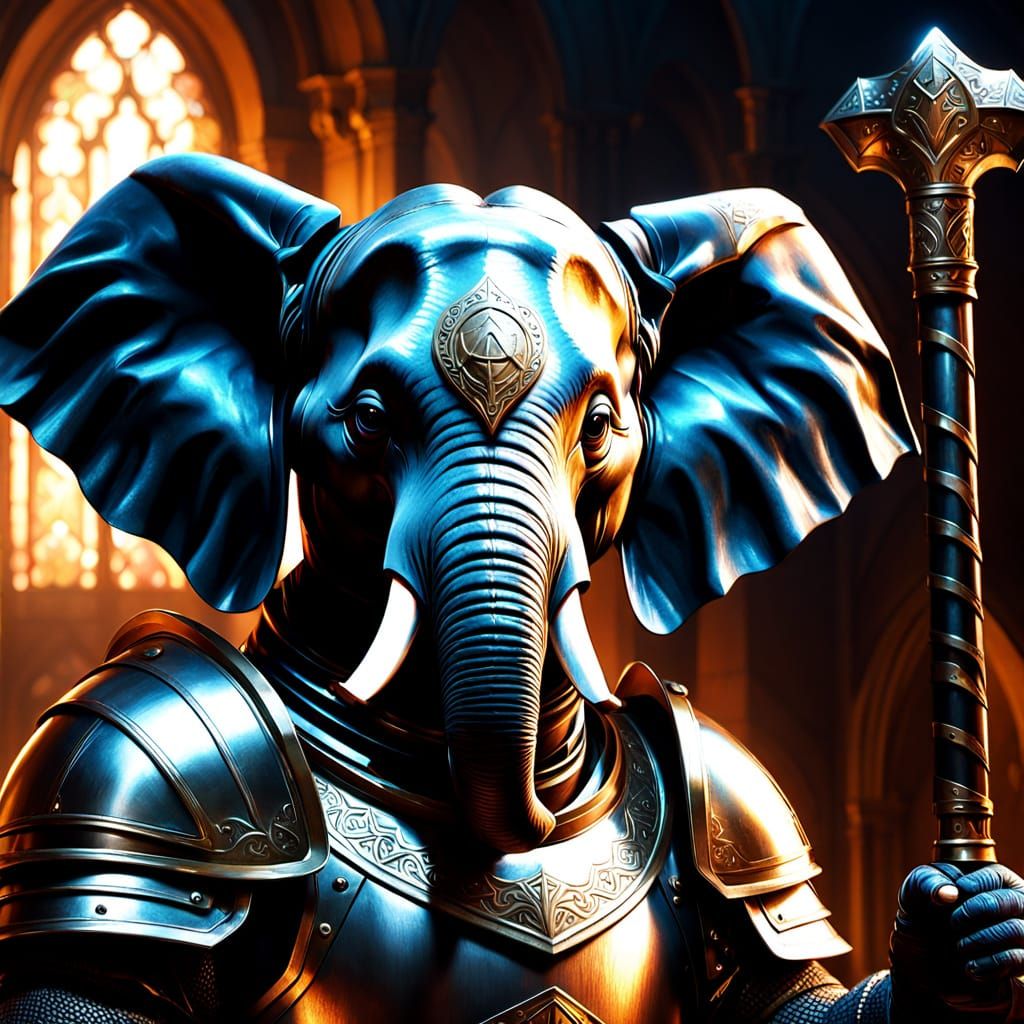 Anthropomorphic Elephant Knight in Gleaming Armor