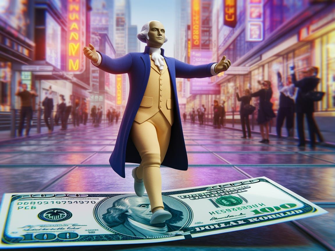 George Washington Emerges from Dollar Bill in Vivid 3D