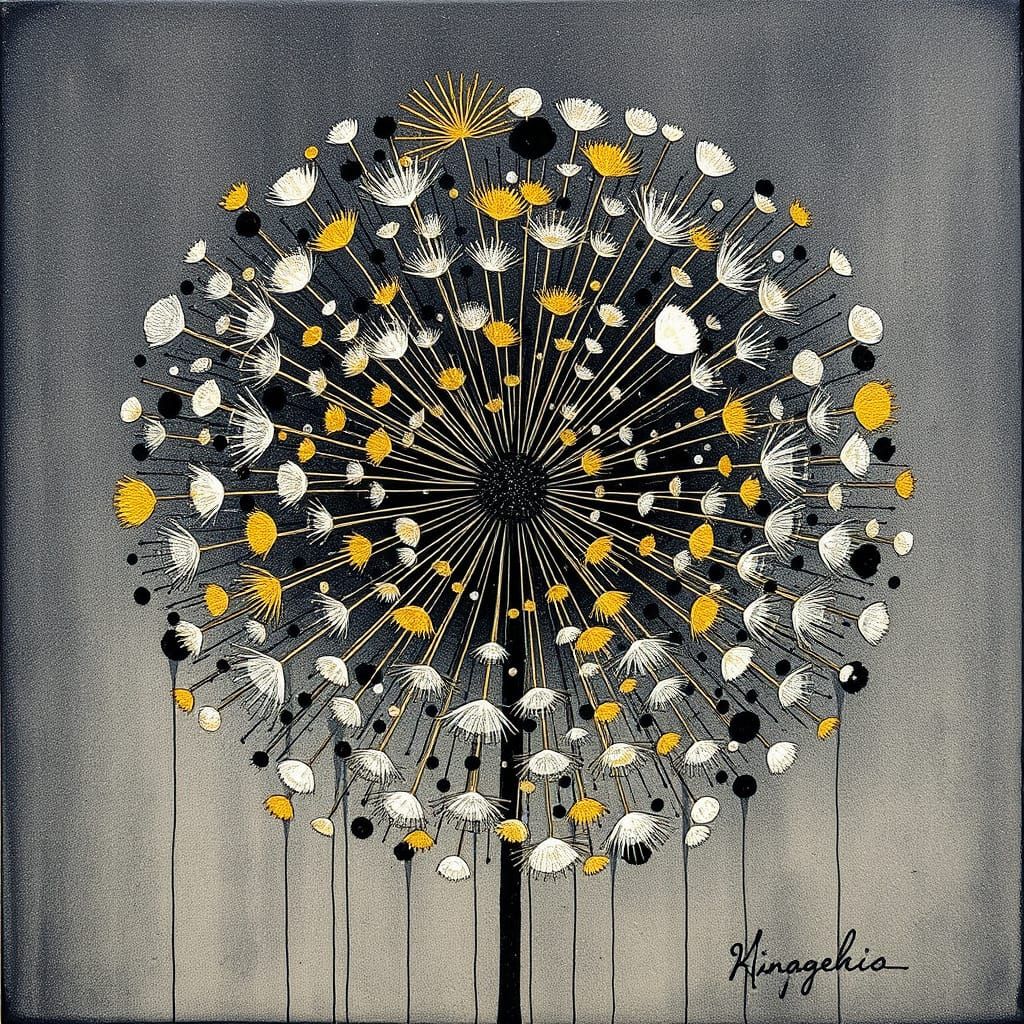 Textured Dandelion with Encaustic Wax Effects
