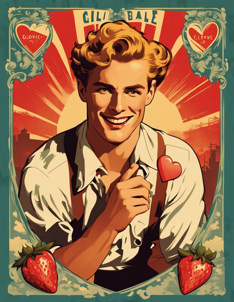 Chiseled Pin-Up Boy with Heart-Shaped Chocolates