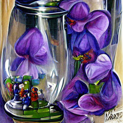 Purple Violets in Glass Vase Still Life