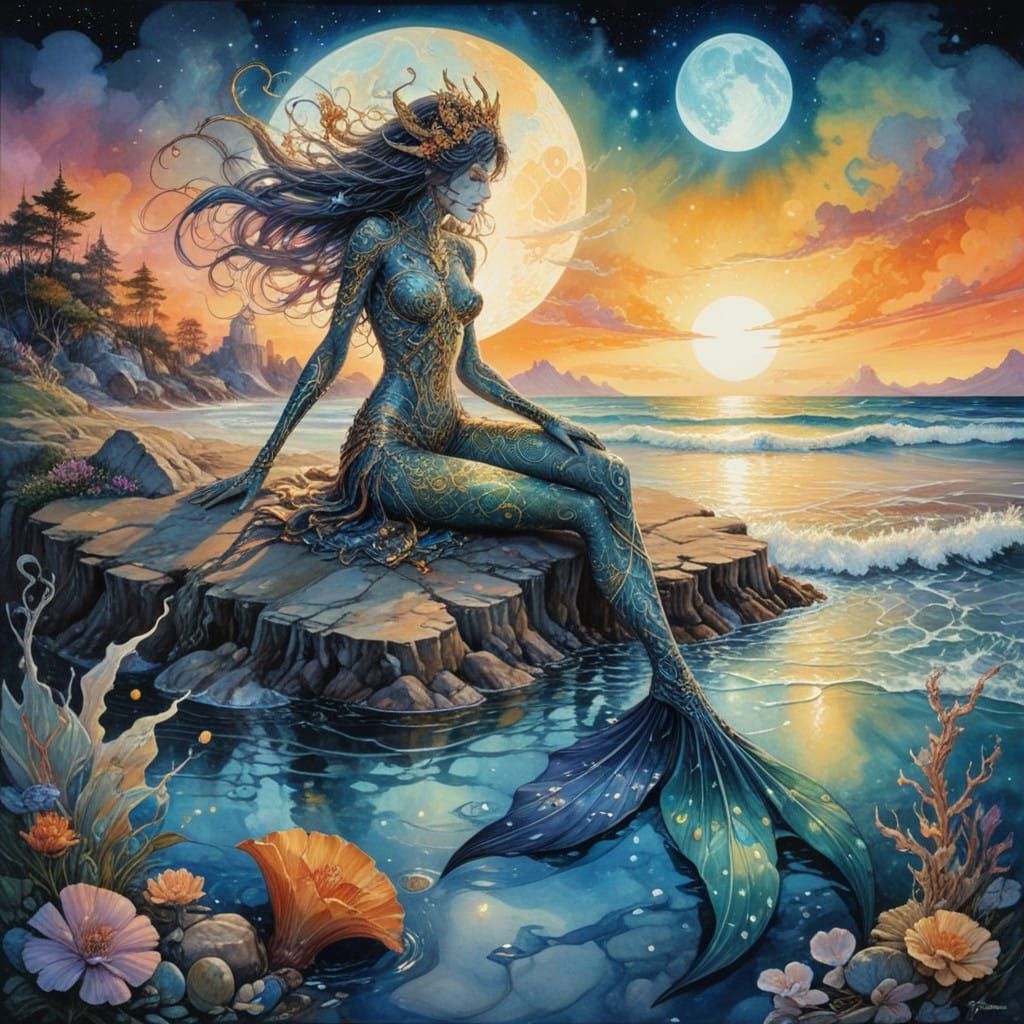 Golden Pointillism Art of Exotic Fantasy Hybrid