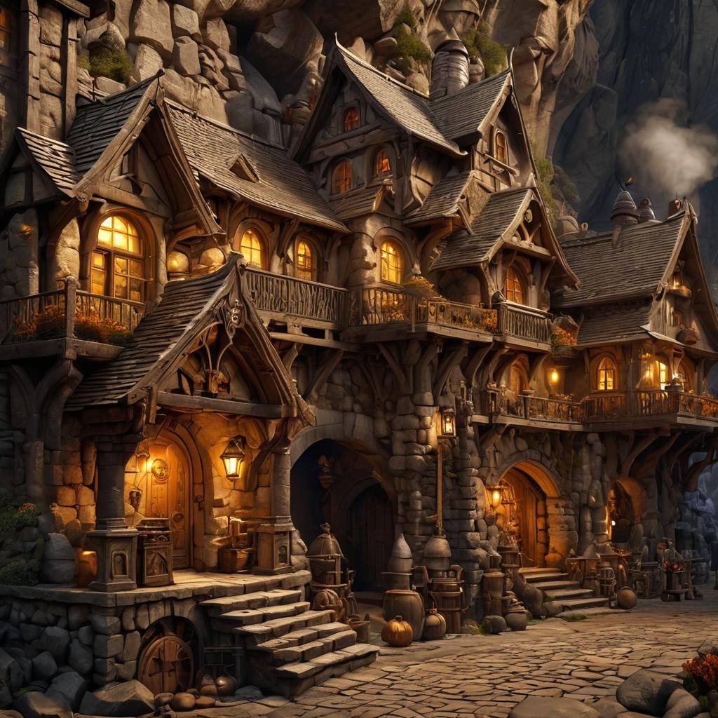 Dwarven Cave City: Steam-Powered Brewery in Fantasy Architec...
