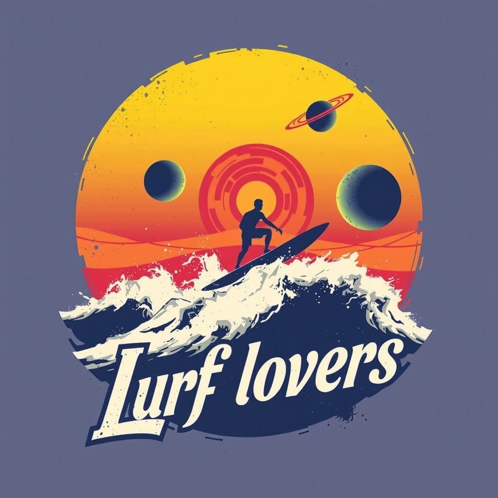 Surfer Rides Wave at Sunset: Surreal Art Style
