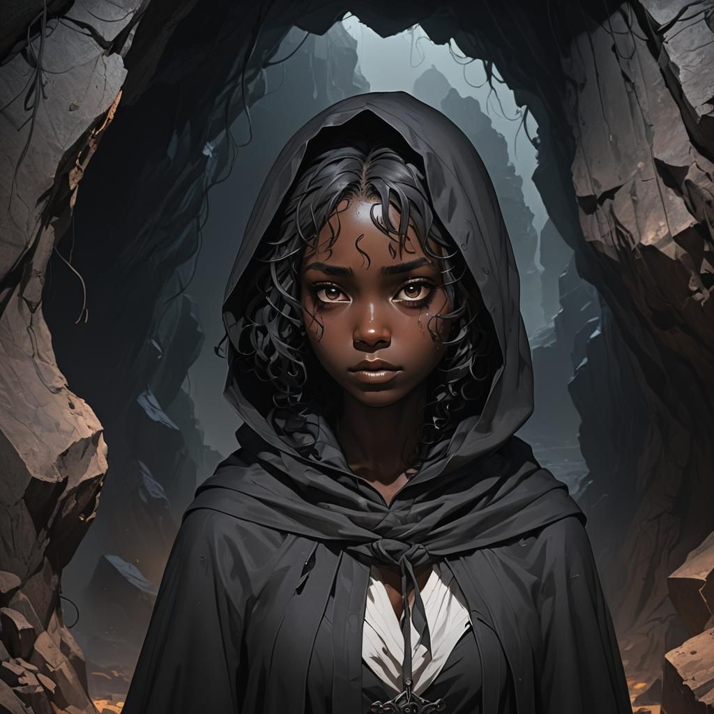 Anxious Girl in Cultist Robe: 3D Anime Art