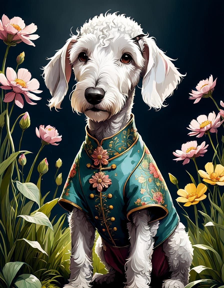 Vibrant Springtime Portrait of a Charming Bedlington Terrier
