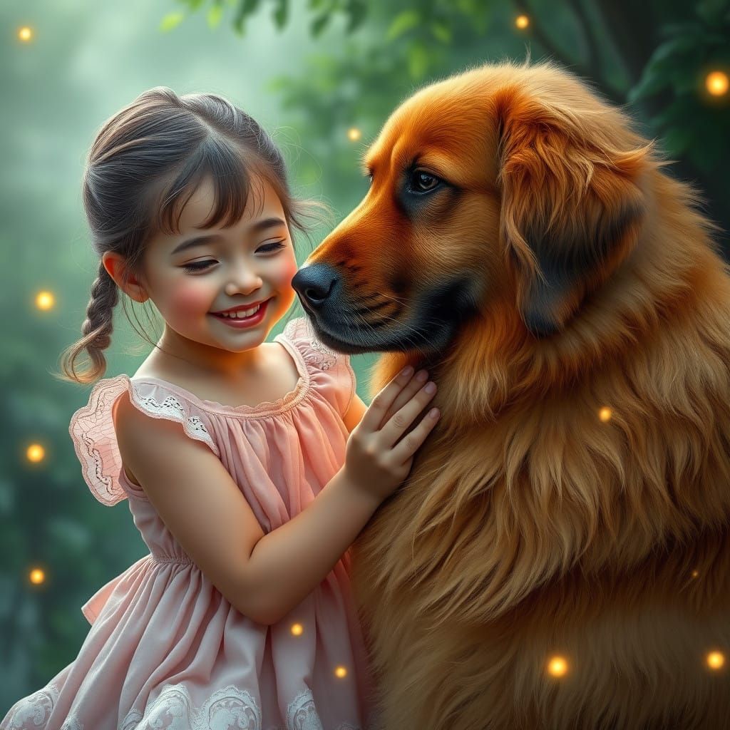 Blind Girl Surrounded by Whimsy in Vibrant, Emerald Forest