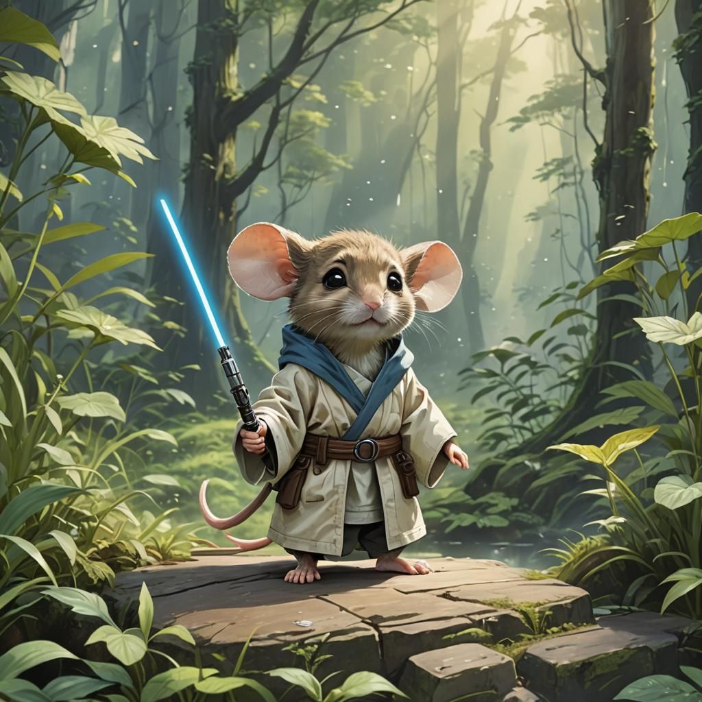 Jedi Mouse in Ghibli-esque Anime Style