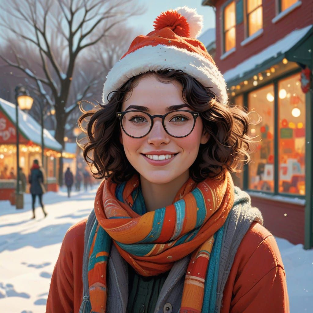 Warm Winter Wonderland Christmas Scene with Chubby Girl