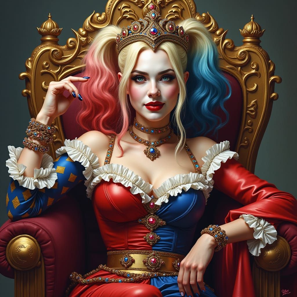 Harley Quinn as Royal Monarch in Hyper-Realistic Style