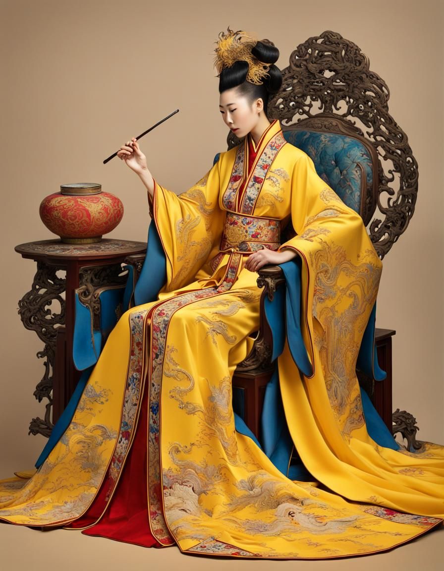Empress in Phoenix Robe: Art Nouveau Rococo Style