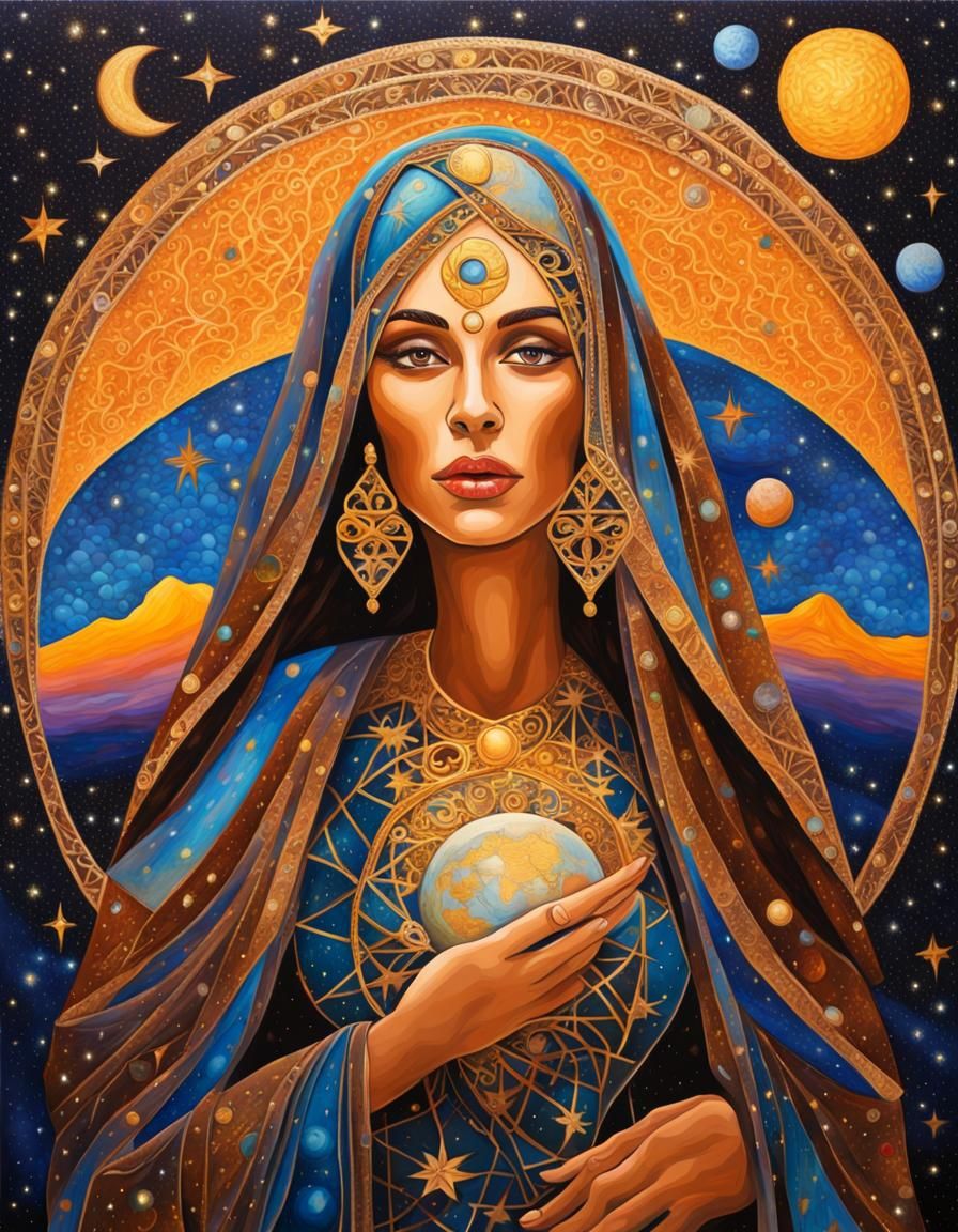 Arabian Earth Mother in Luminous Acrylic Art