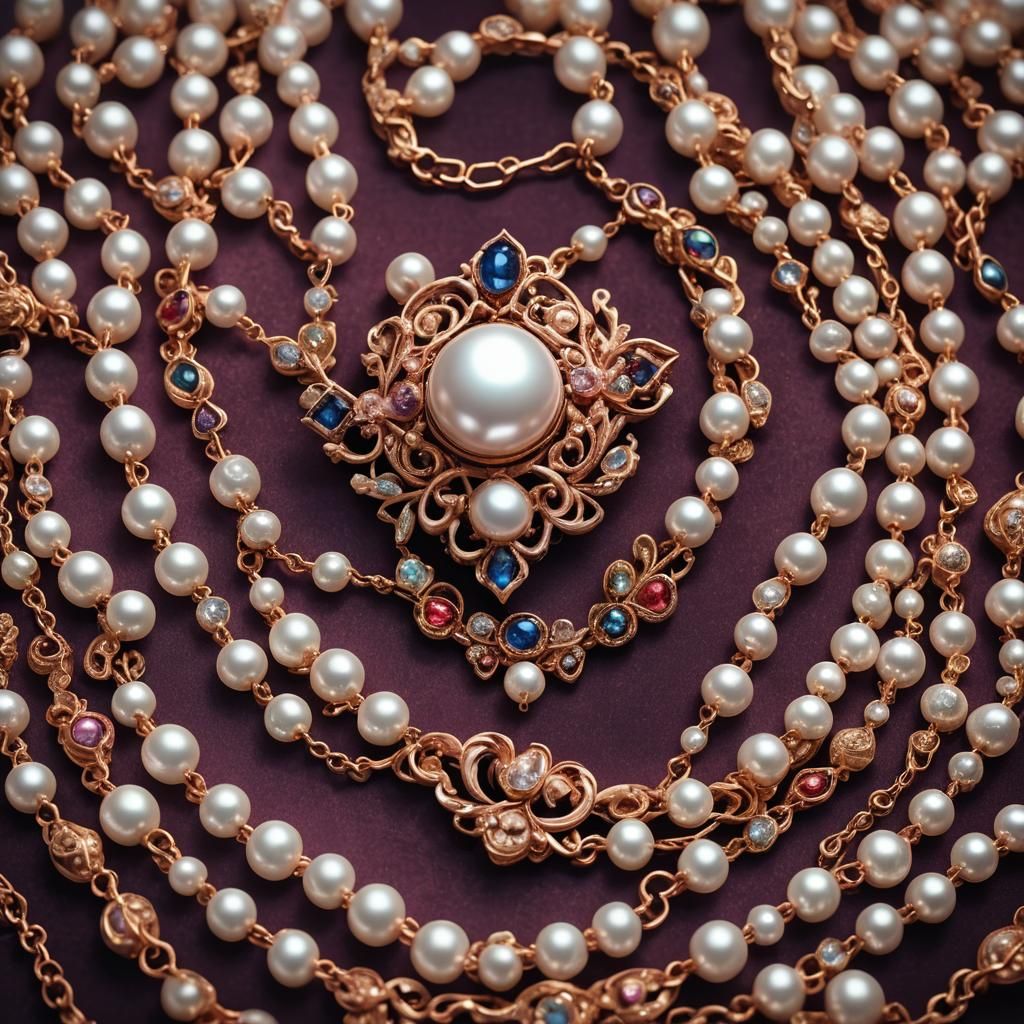 Ornate Pearl Necklace with Mystical Glow