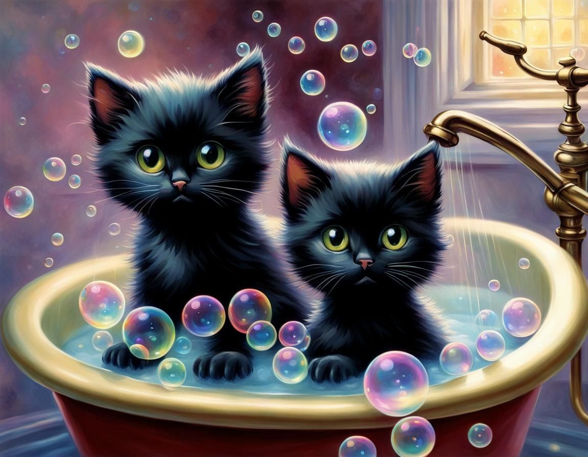 Kittens' Iridescent Bubble Bath: Ethereal Fantasy