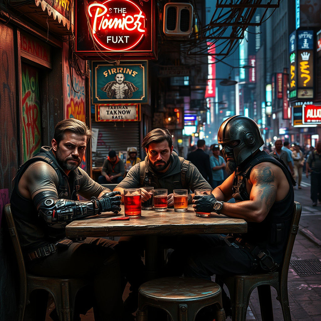 Mercenaries Relaxing at Gritty Cyberpunk Bar