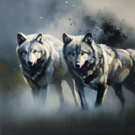 Wolves in Profile Under Moonlight: Cinematic Realism