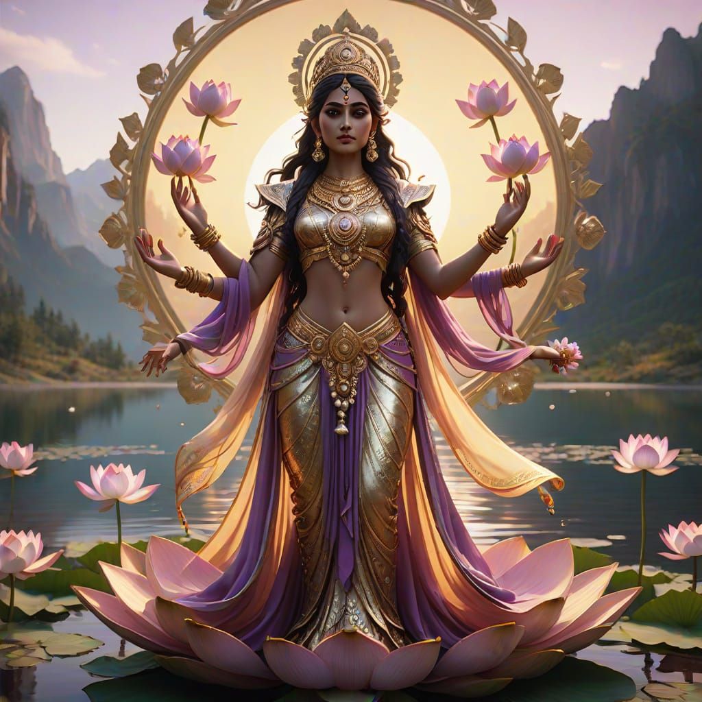 Majestic Indian Goddess in Art Nouveau Style