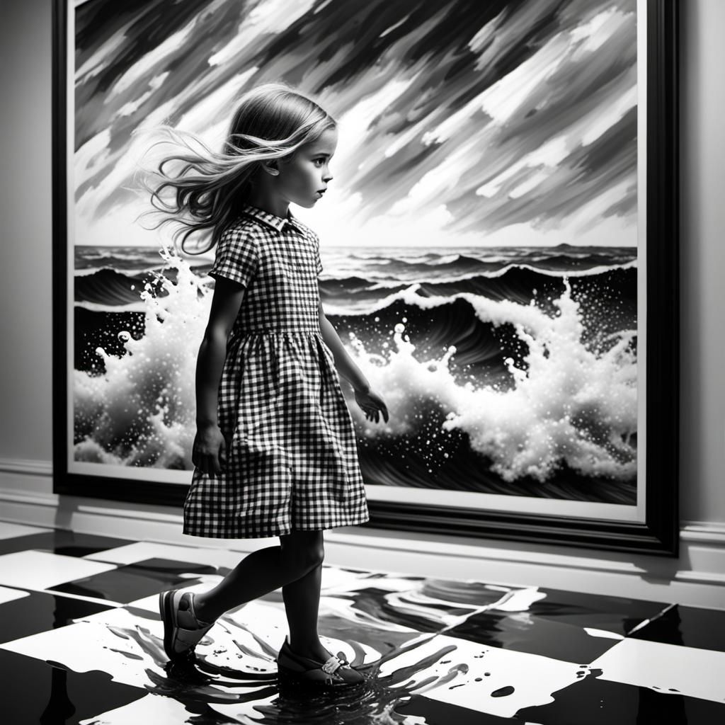 Little Girl and Splashing Ocean Painting