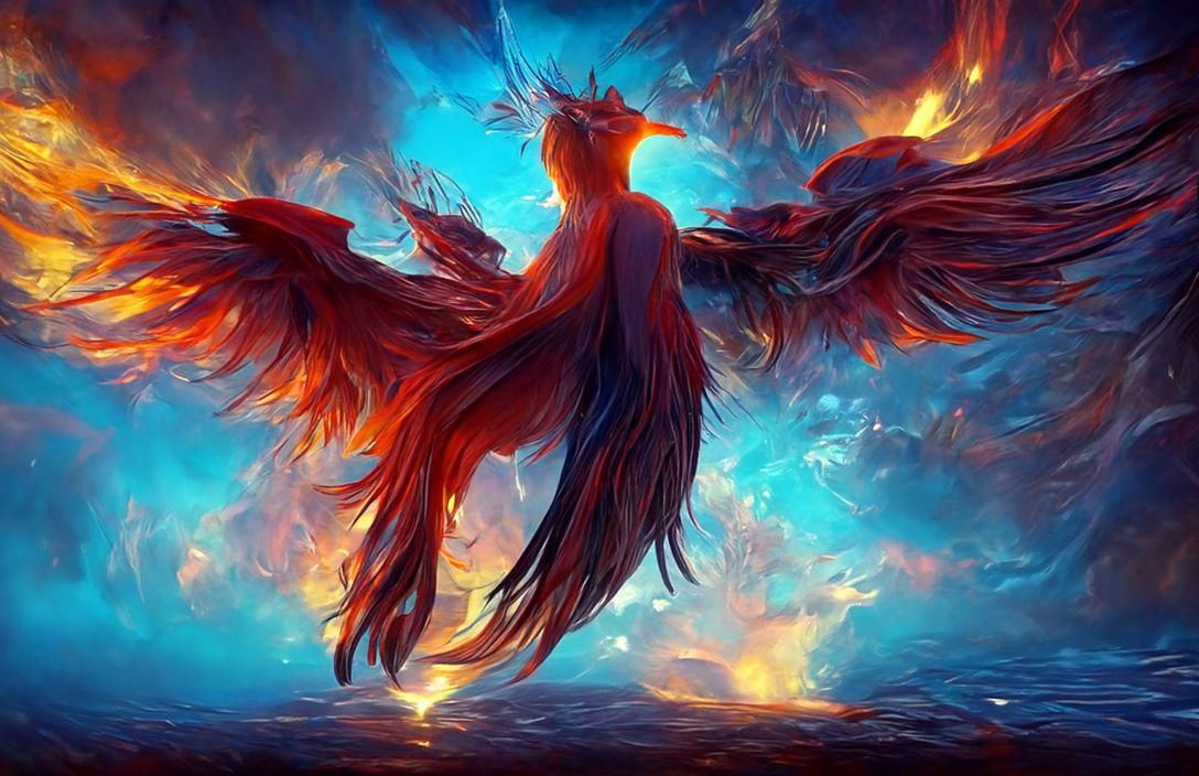Fiery Phoenix Firebird Portrait in Anime Art Style