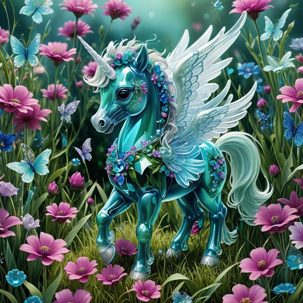 Dreamy Chibi Pegasus with Crystal Flowers
