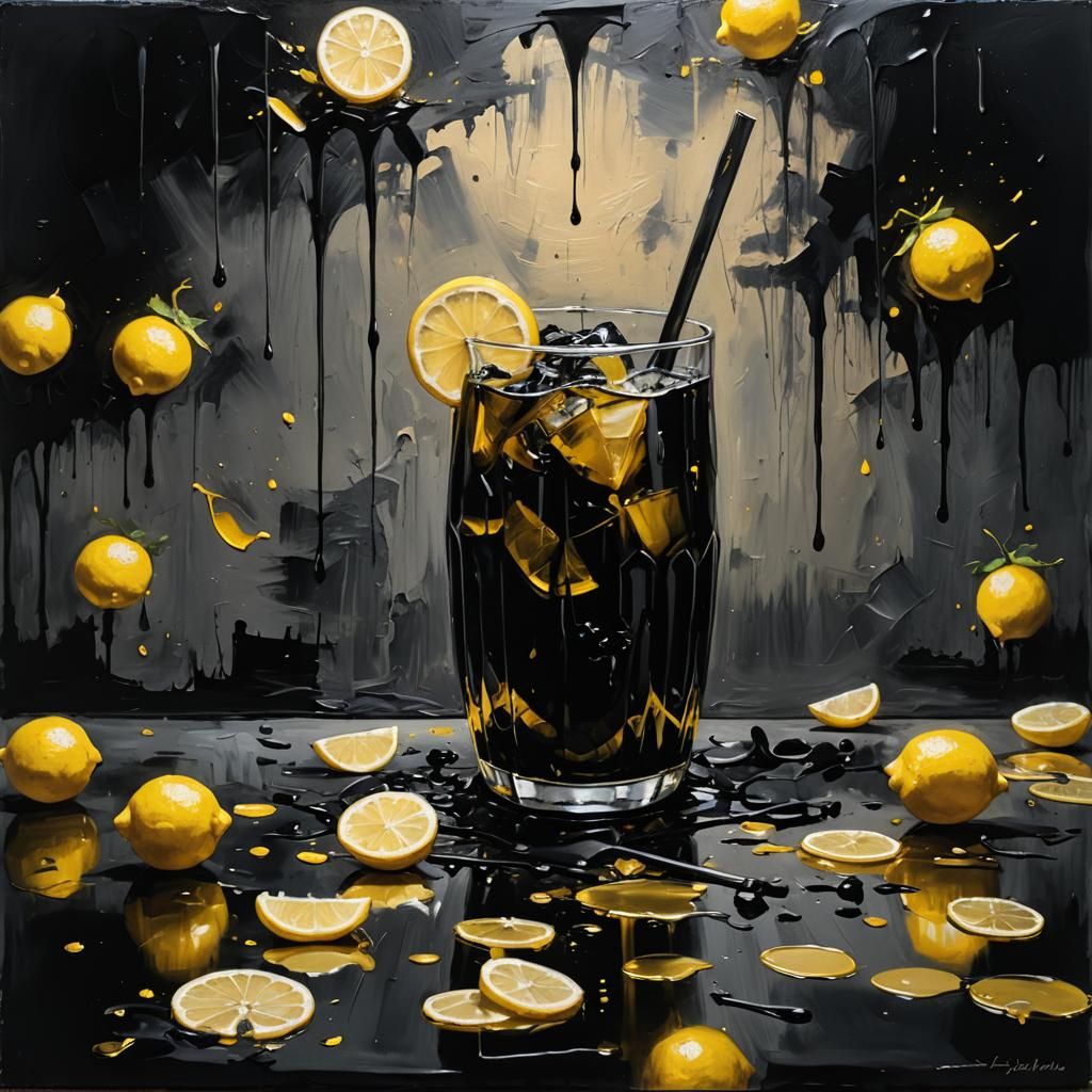 Grunge Painting of Black Lemonade with Golden Highlights