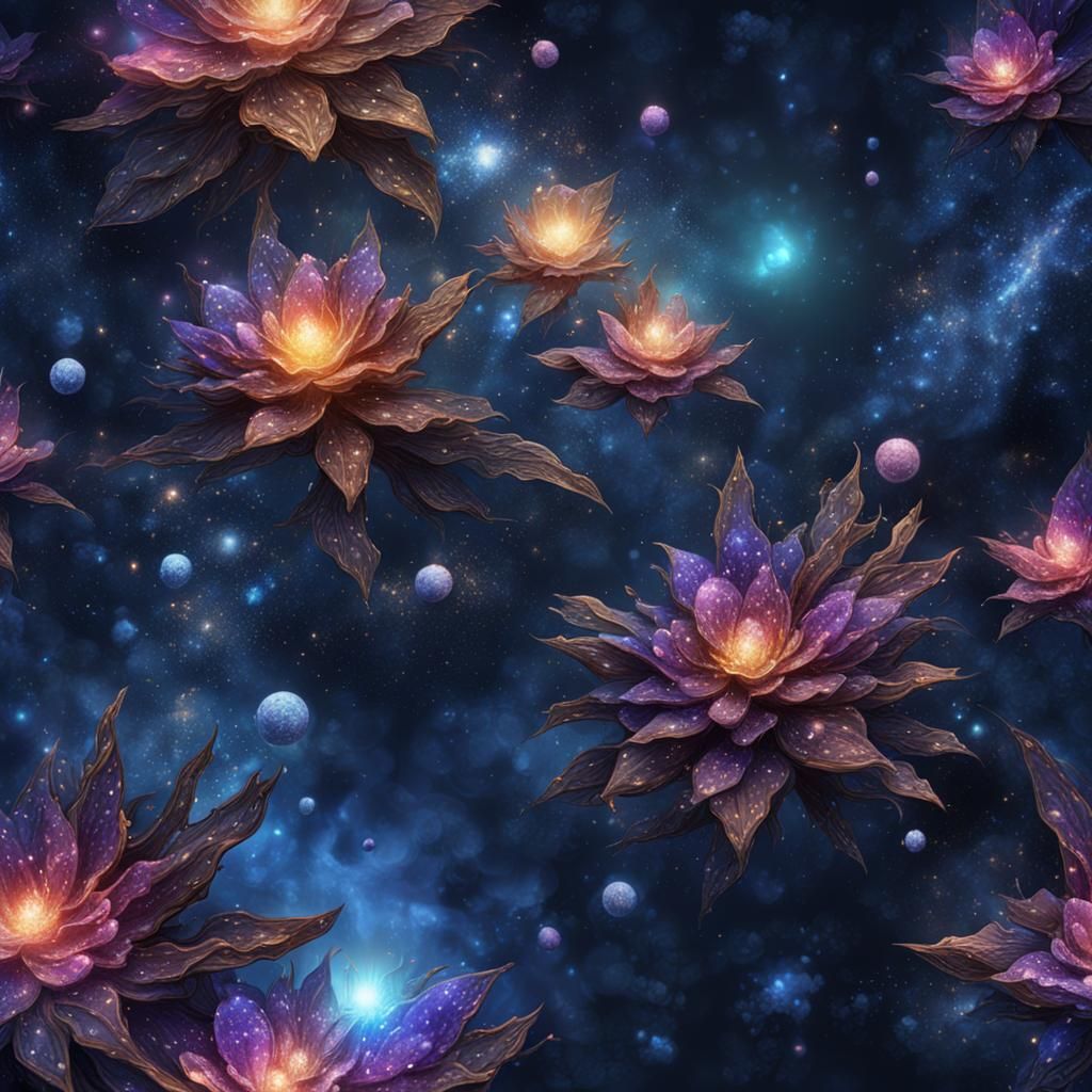 Botanical Ink Drawing: Celestial Figure Among Stars