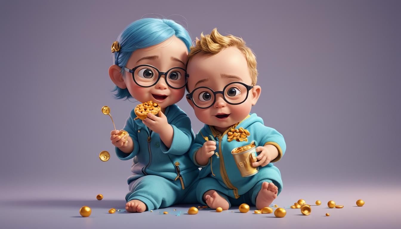 Golden Baby with Glasses: Pixar-Style 3D Art