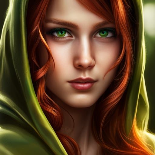 Young Elf with Red Hair in Green Cloak