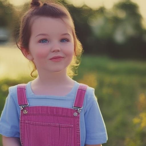 Girl in Overalls Bathed in Heavenly Sunlight