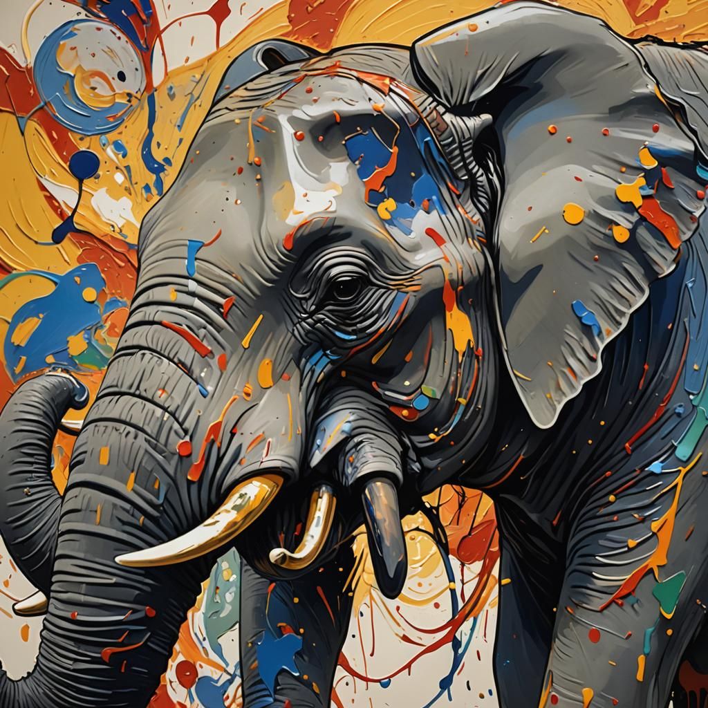 Elephant in Splash Art Style with Vivid Colors