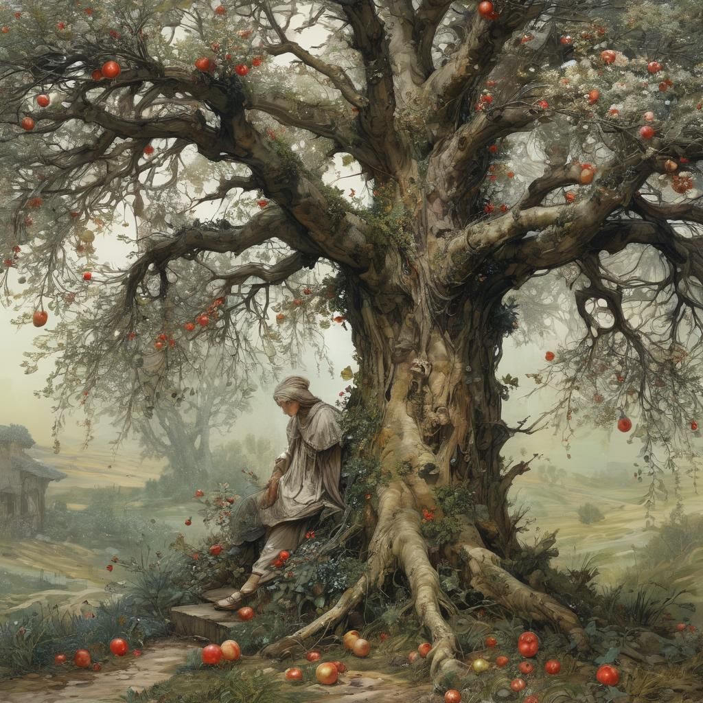 Medieval Herb Woman's House with Apple Tree