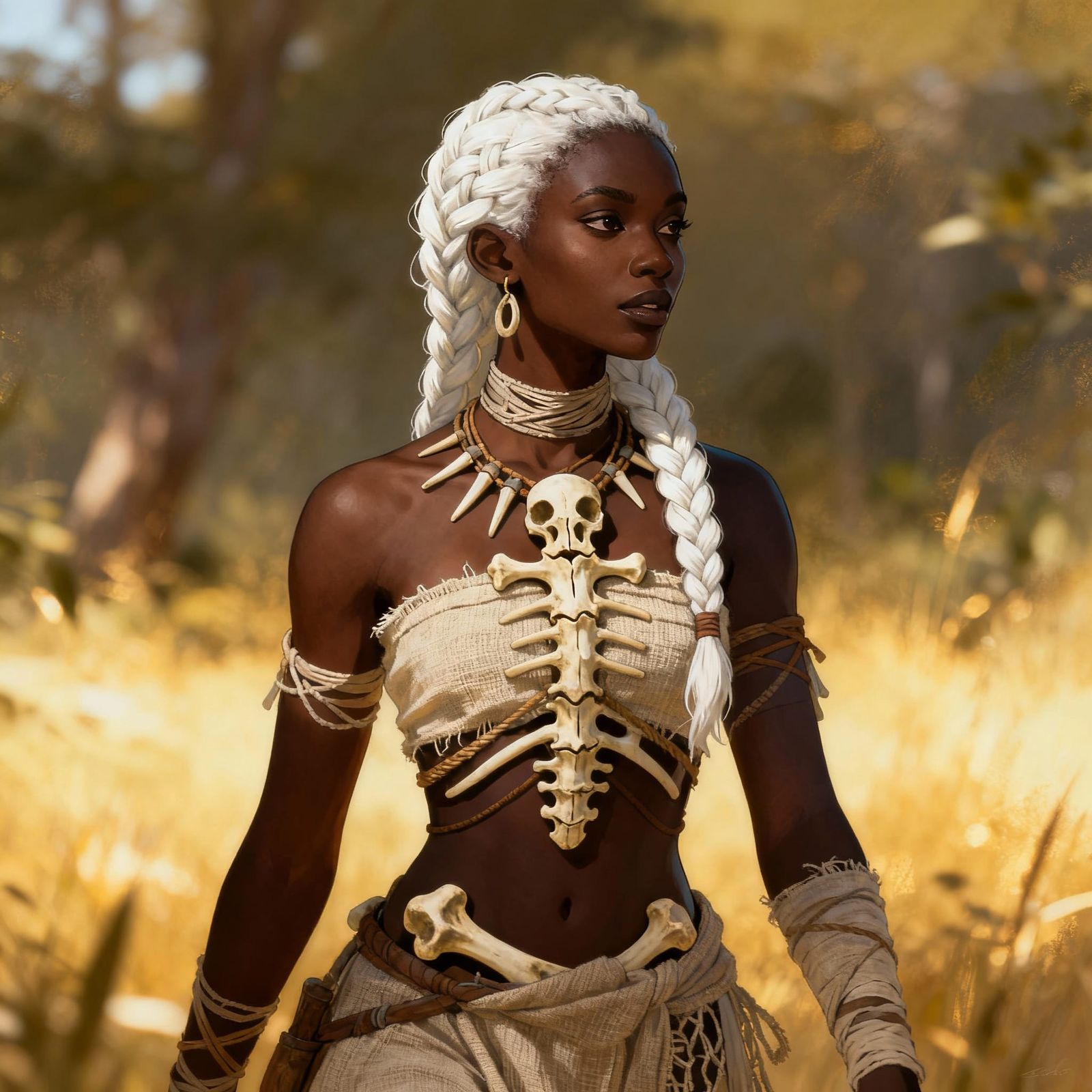 Charming Huntress in Bone and Linen Attire