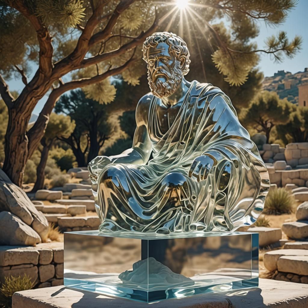 Transparent Glass Sculpture of Plato in Greece