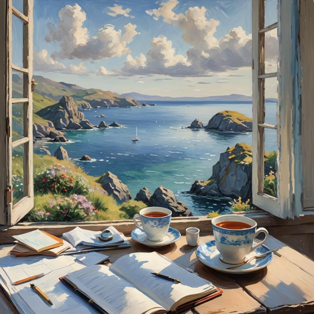 Impressionist Ocean View Still Life Painting