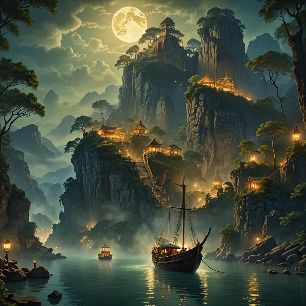 Colossus of Rhodes in Moonlight: Digital Matte Painting