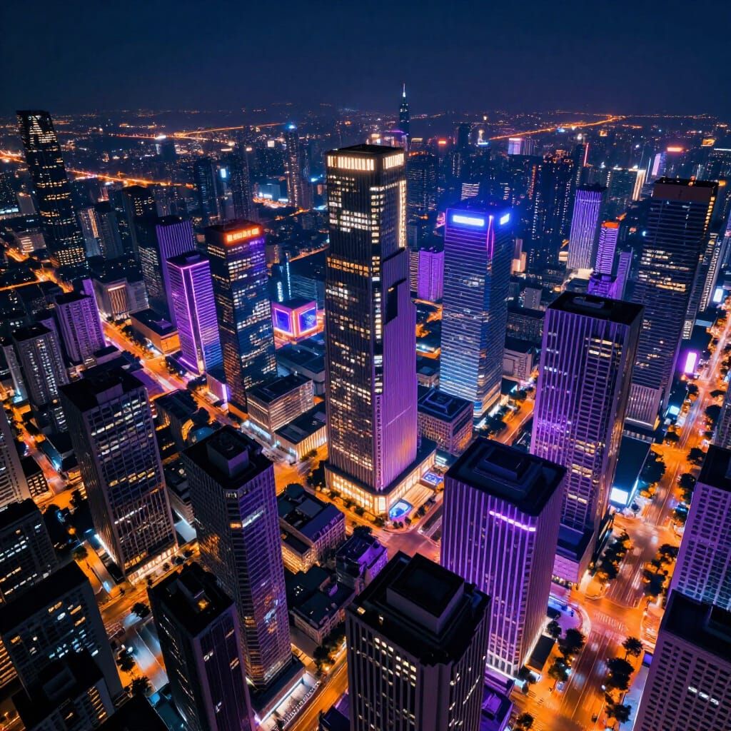 Modern Cityscape at Night in Digital Matte Painting Style