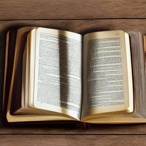 Open Book and Prayer Book on Wooden Table in Morning Light