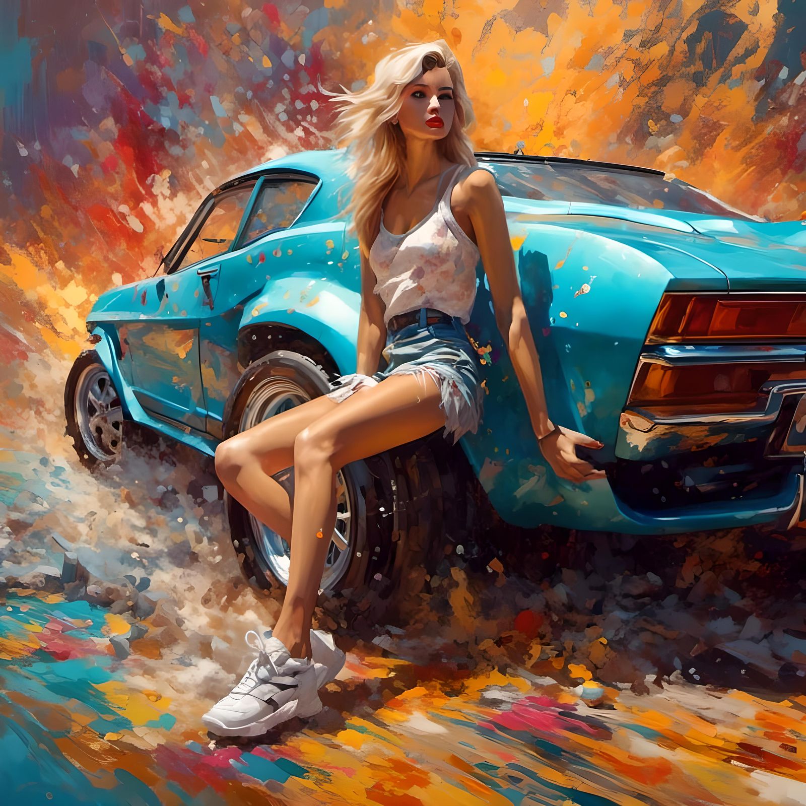 Hyperrealistic Pinup Girls with Fast Cars