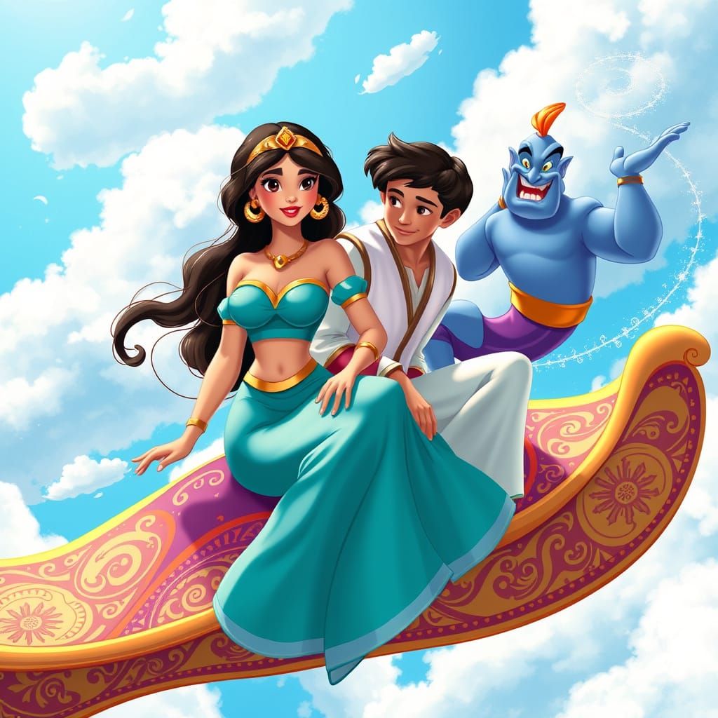 Princess Jasmine and Aladdin Soar on Magic Carpet in Whimsic...