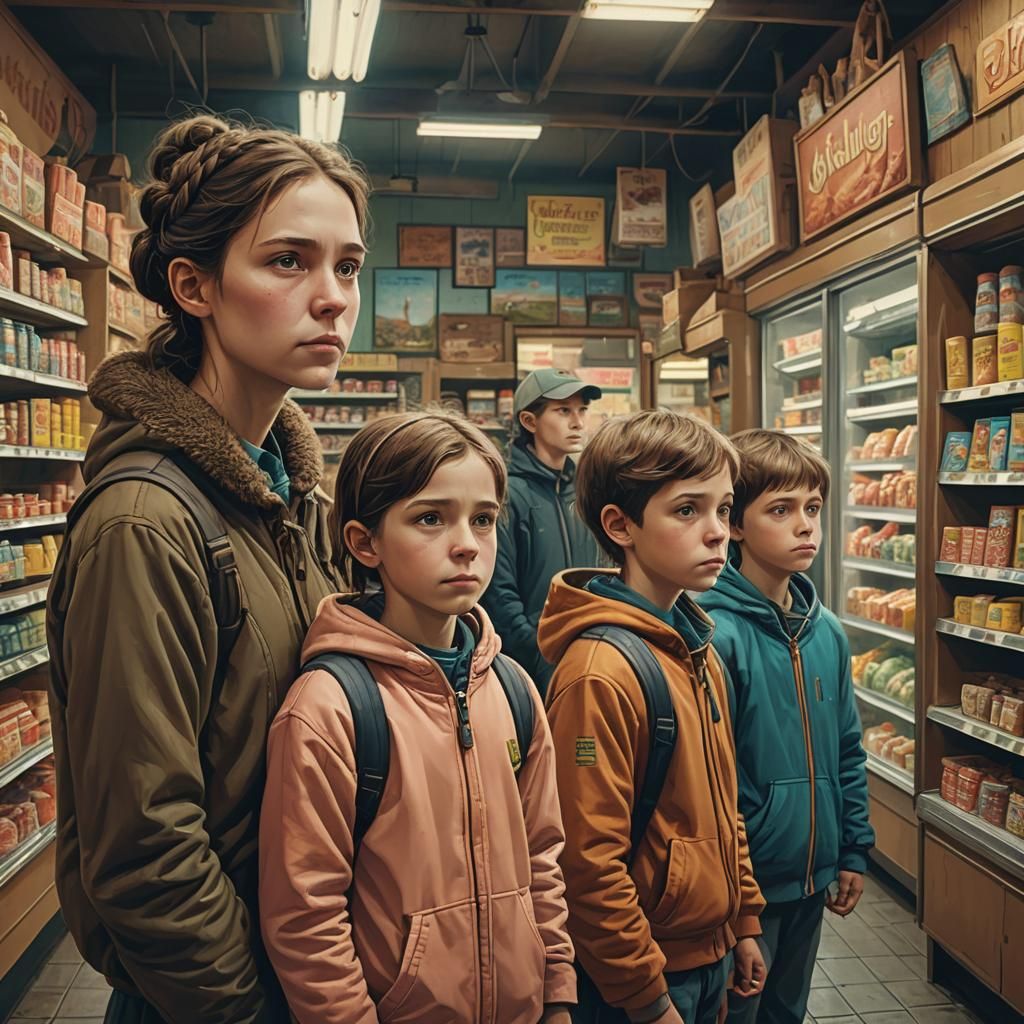 Children with Luminous Sideburns in Fantasy Painting