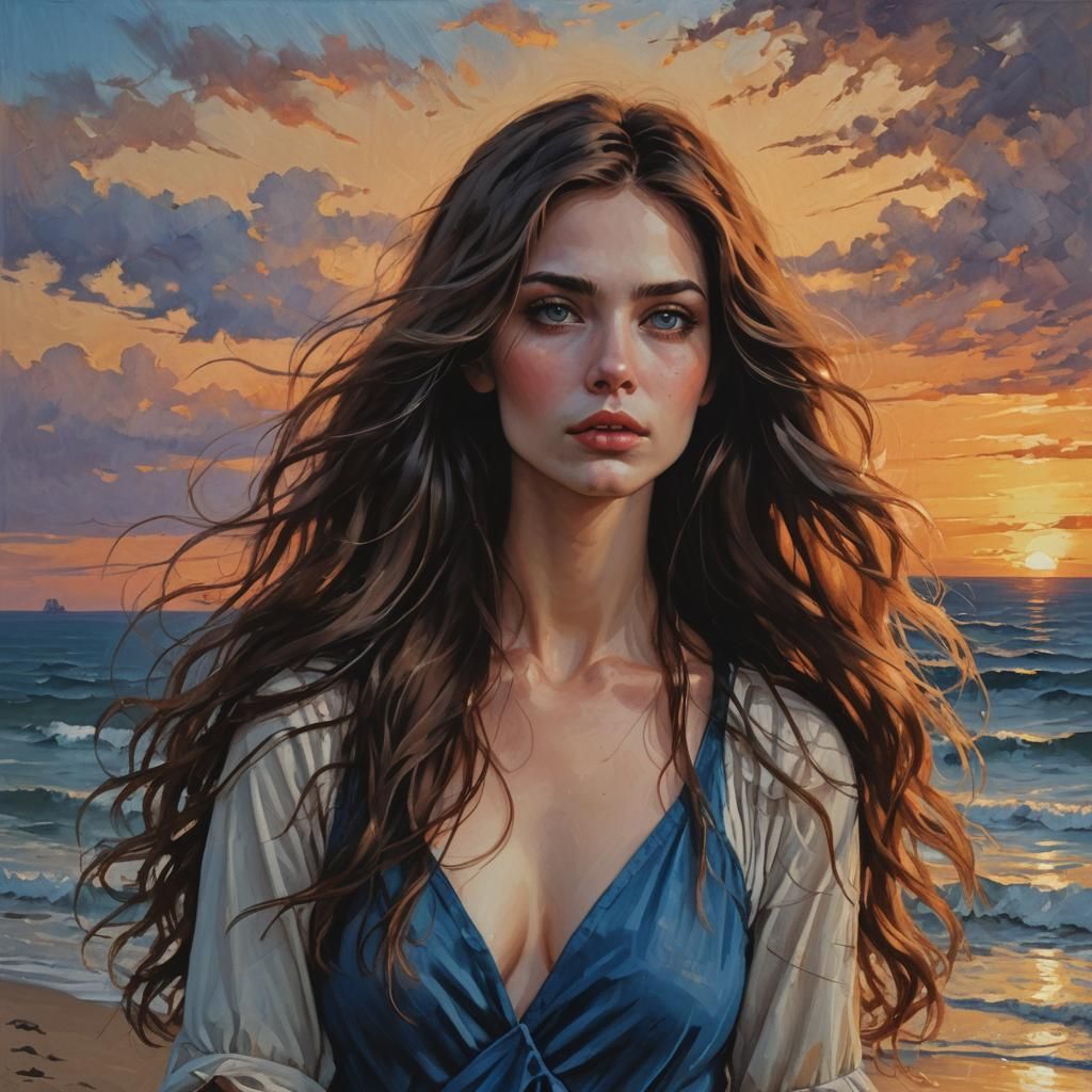 Auburn-Haired Woman Portrait at Sunset
