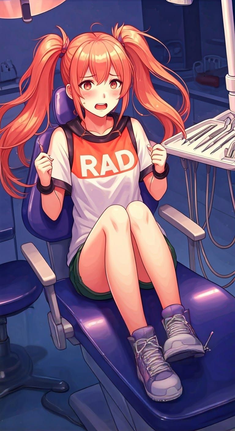 Anime Artwork of Young Woman in Dentist's Chair