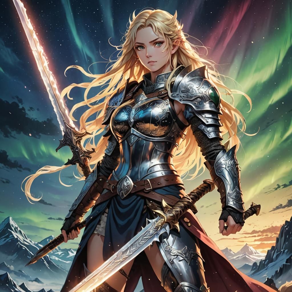 Anime Viking Warrior with Dragon Sword