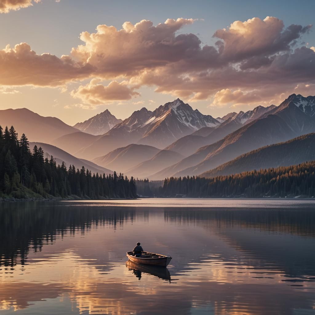 Serene Lake Sunset Panorama in Cinematic Style