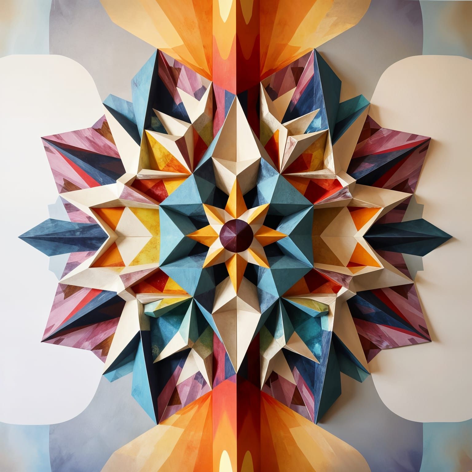 Vibrant Geometric Mural with Orderly Chaos