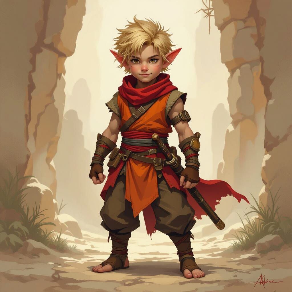 Halfling Monk in Red and Orange Clothing