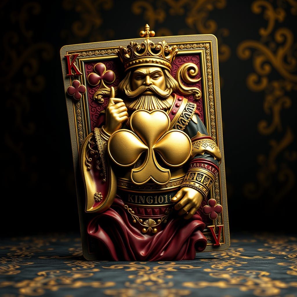 3D Embossed King of Clubs Card in Gold